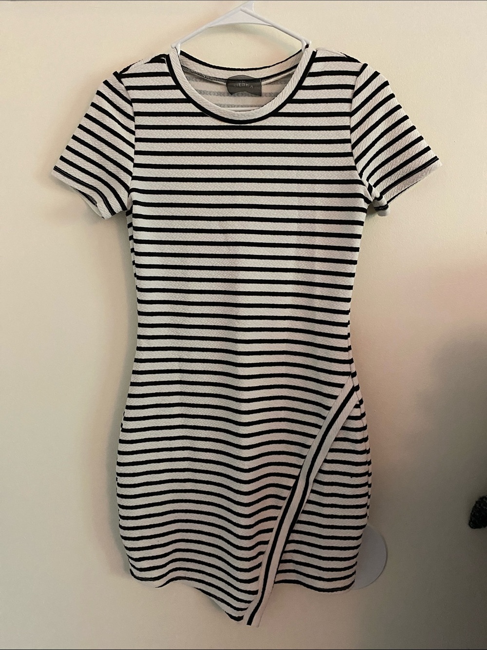 Black and White Striped Short Sleeve Mini Dress